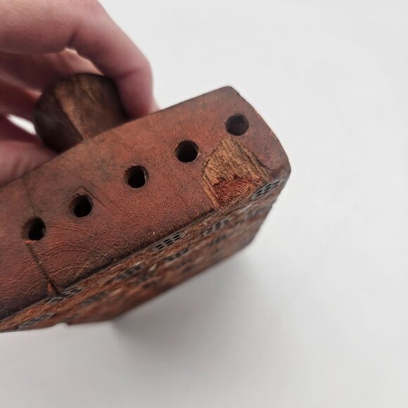 Antique Hand Carved Wood Textile Circle Pattern Fabric Stamp Block - Picture 8 of 10